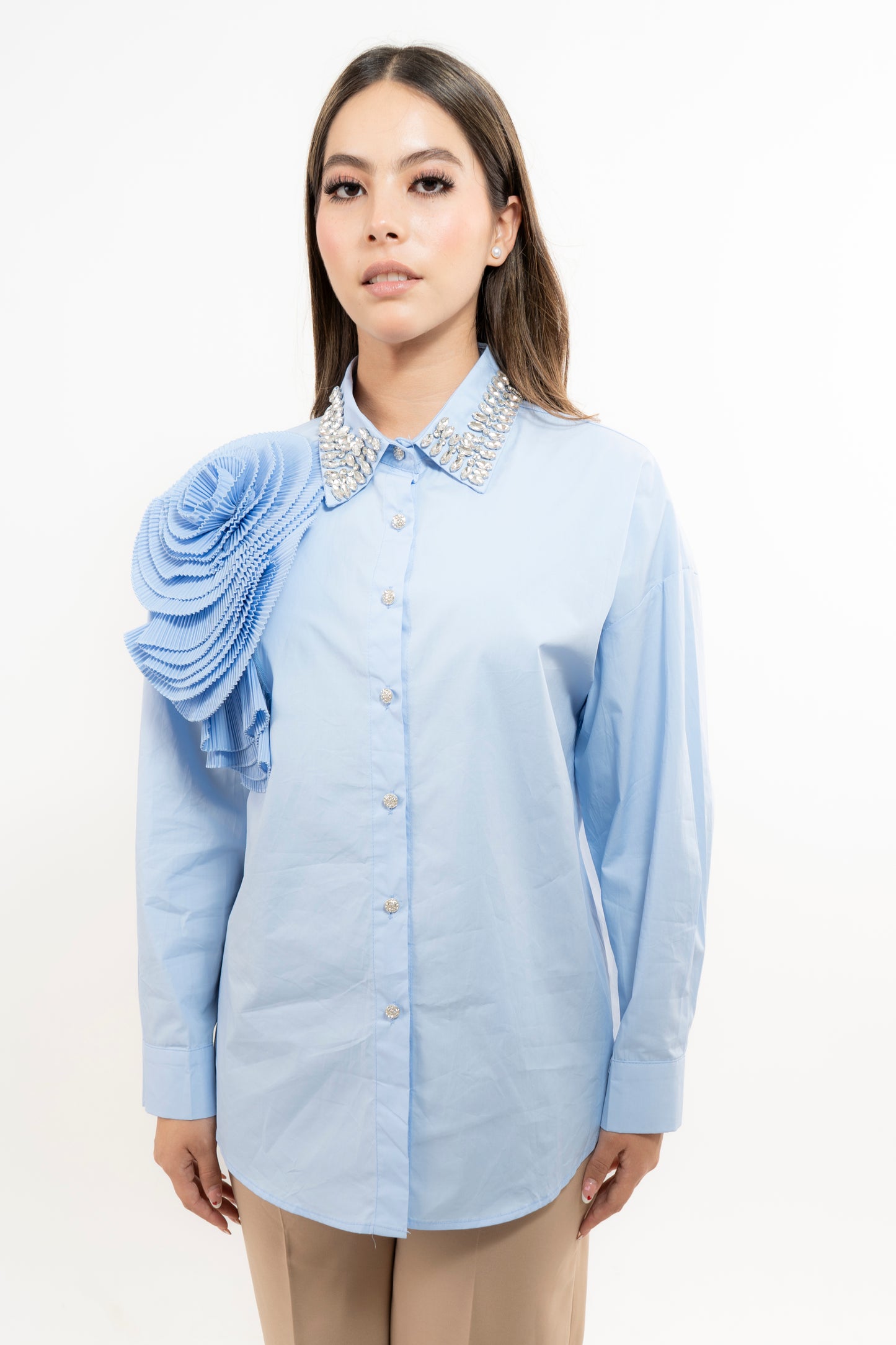 Blusa Flor Plizada