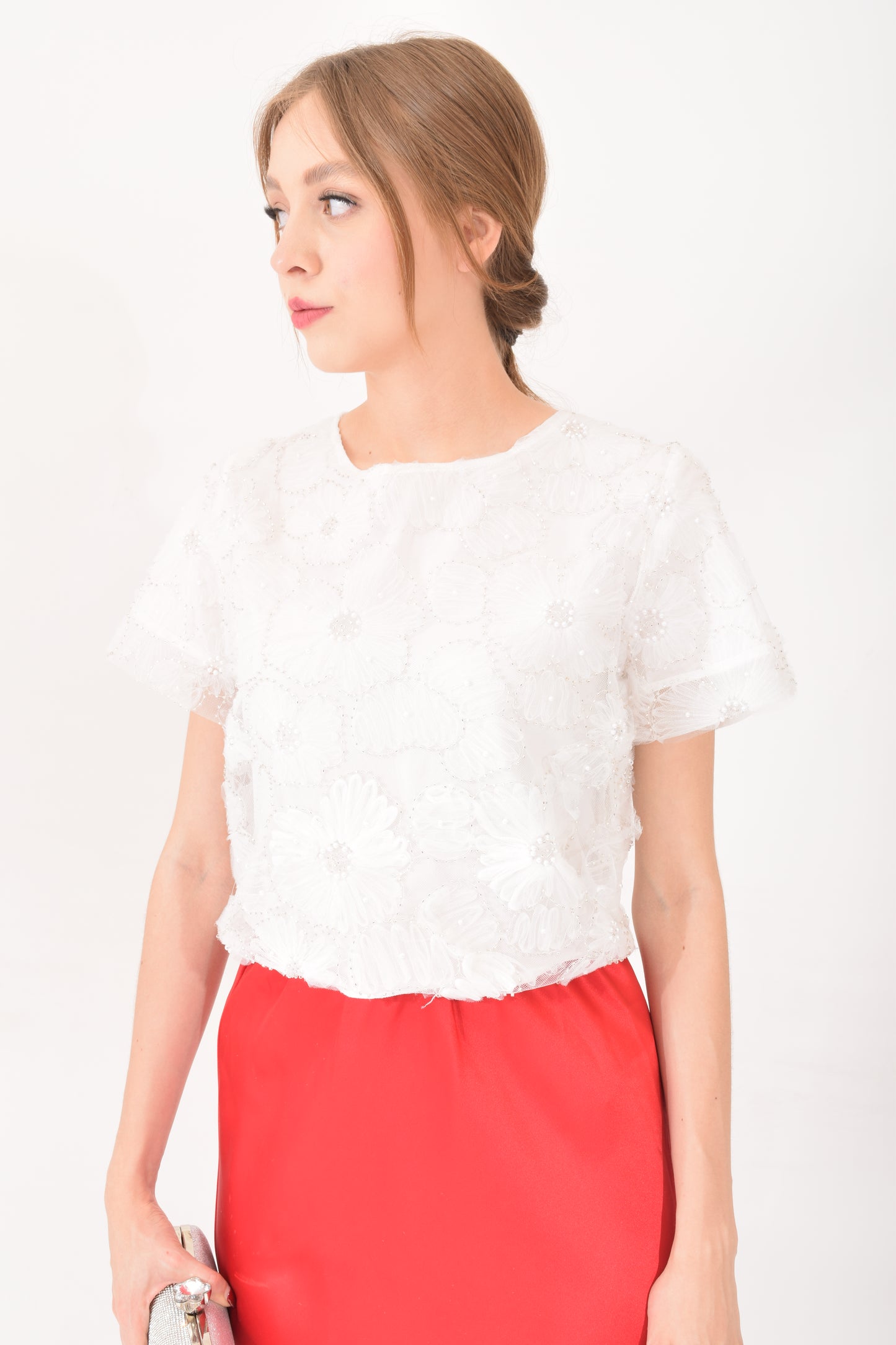 Blusa Flores canutillo perlas