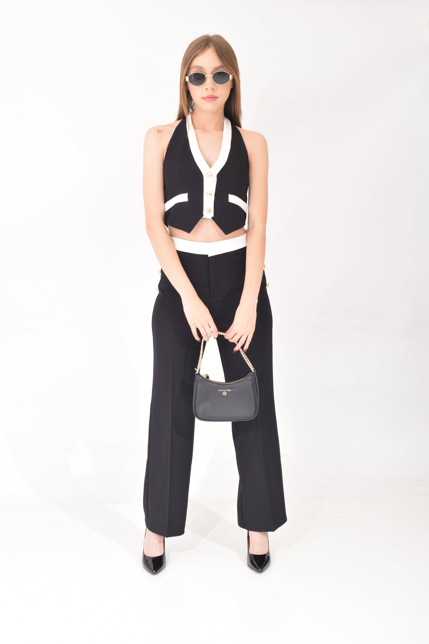 Conjunto Halter Botones Dorados
