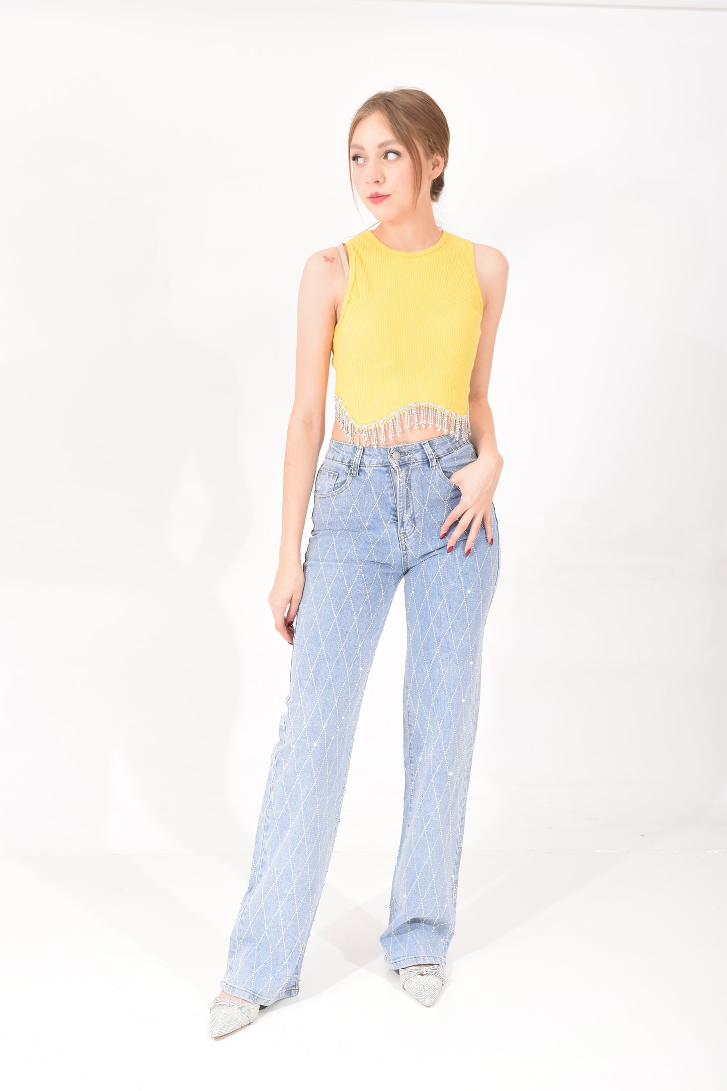 Blusa Corta Tiras Brillos