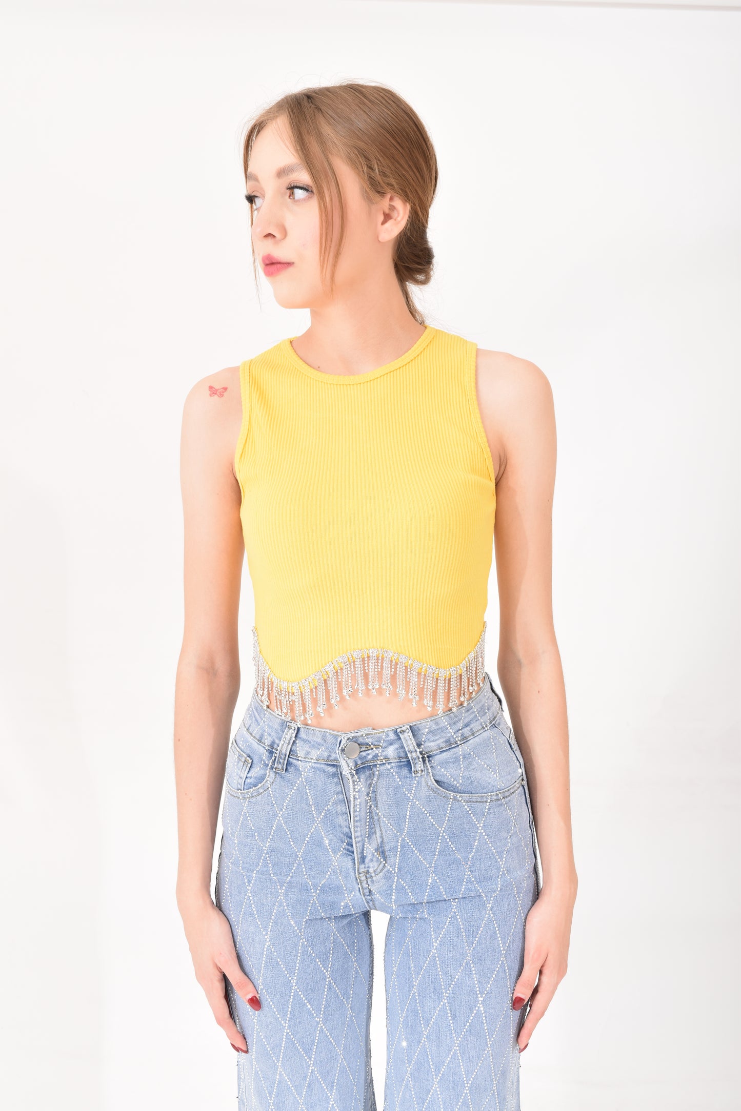 Blusa Corta Tiras Brillos