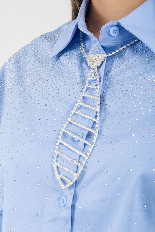 Blusa Corta Brillos Corbatín.