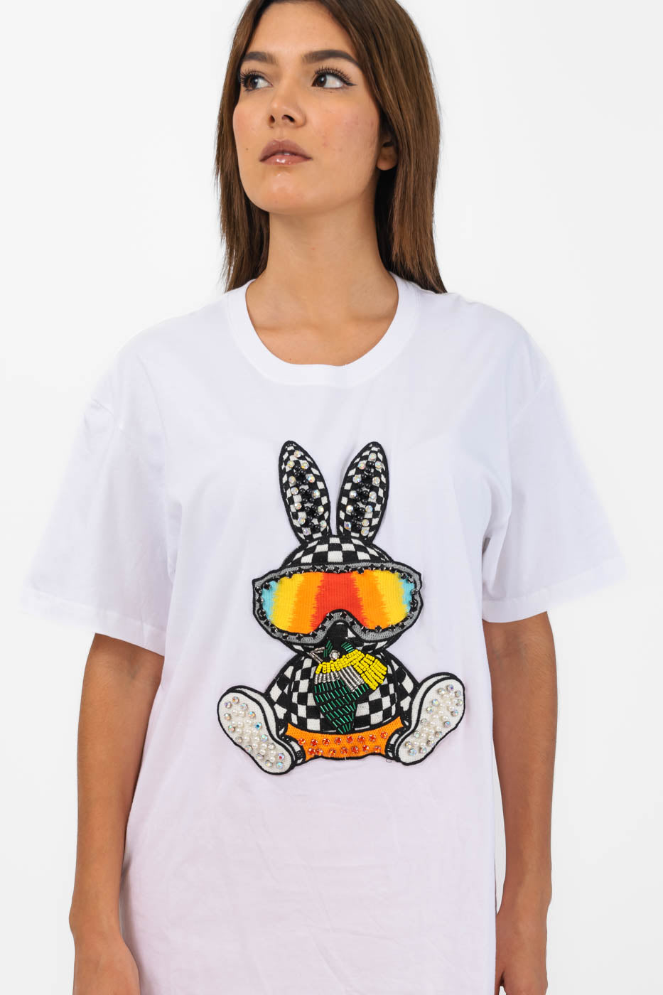 Playera conejo tenis brillos/perlas