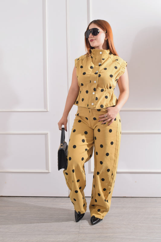 Set mezclilla polka dots