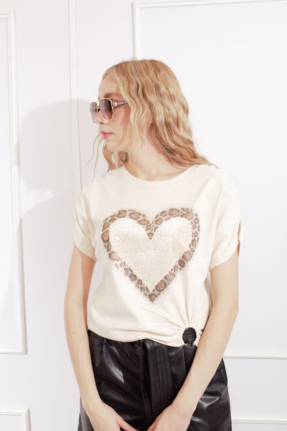 Playera Corazón Brillos