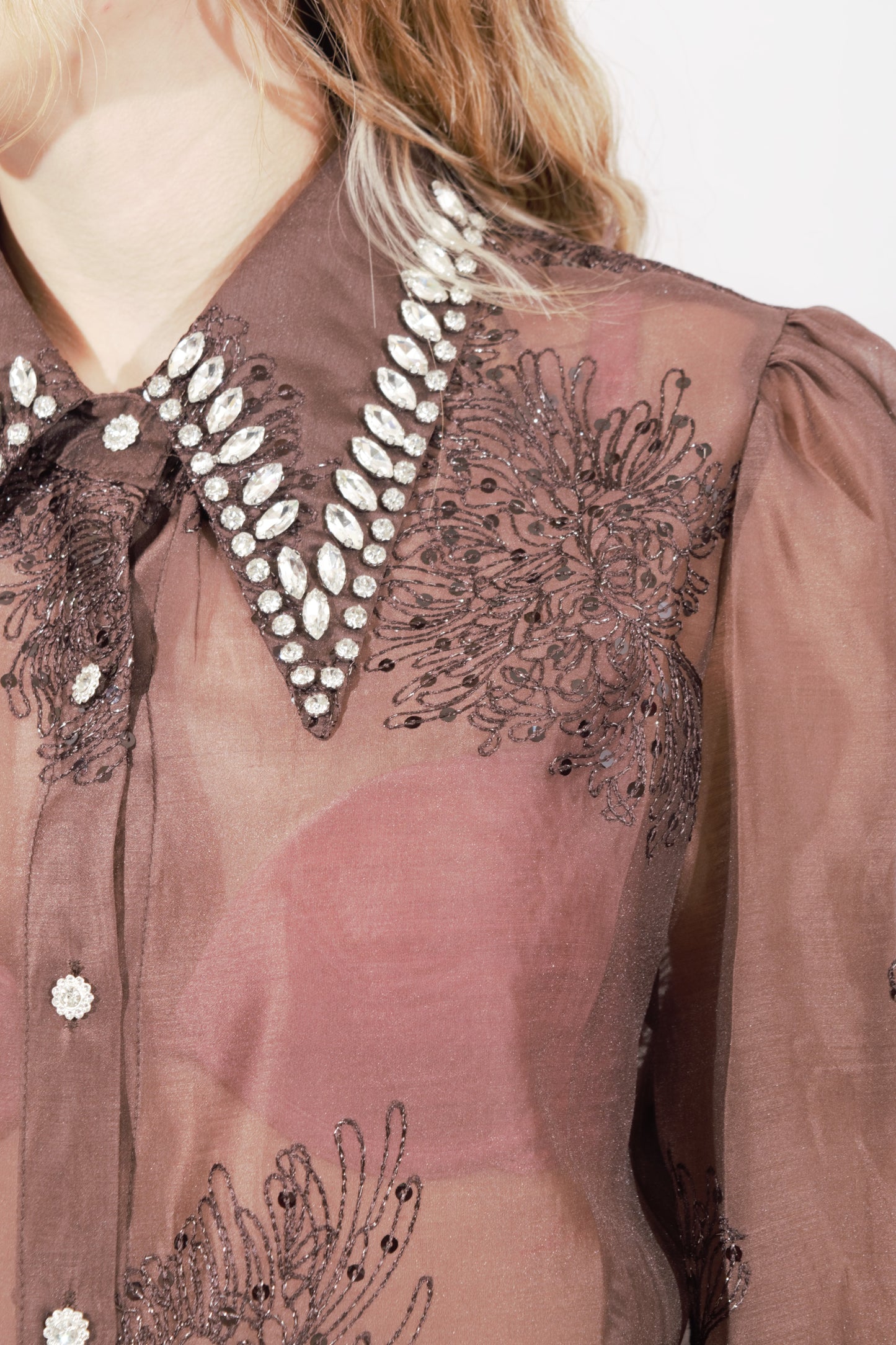 Blusa Bordada Brillos Cuello