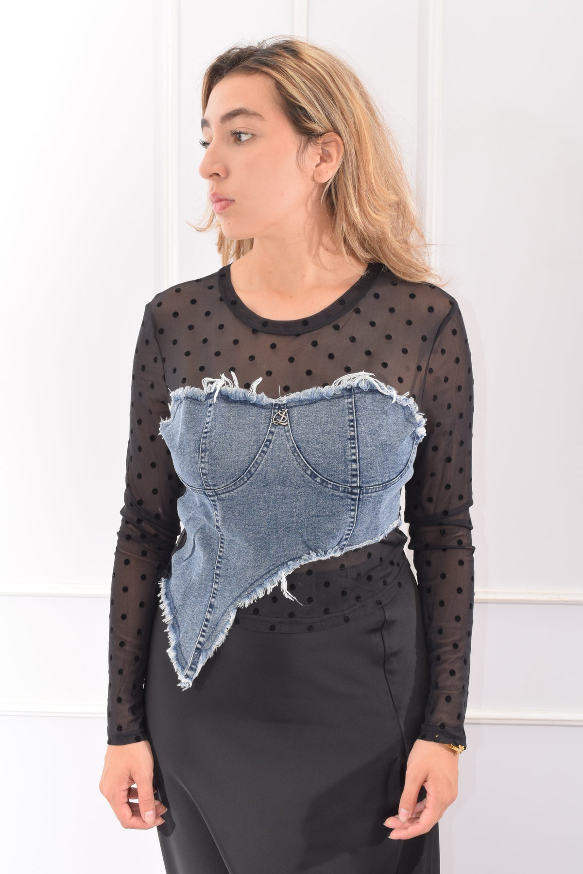 BLUSA MESH CON MEZCLILLA