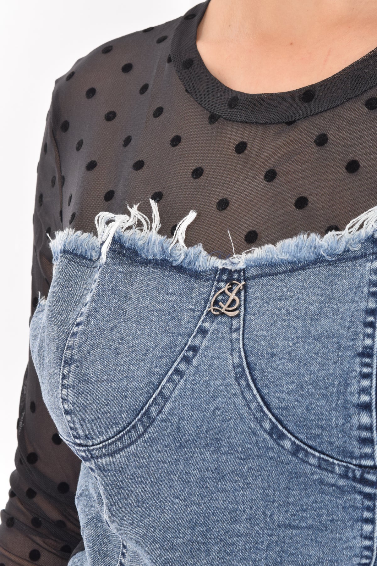 BLUSA MESH CON MEZCLILLA