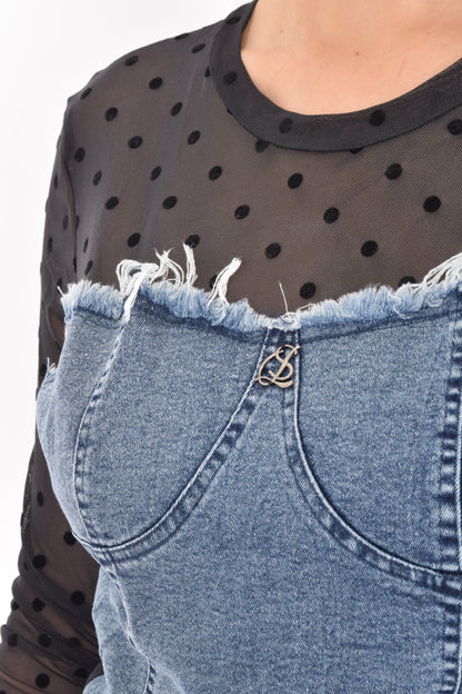 BLUSA MESH CON MEZCLILLA