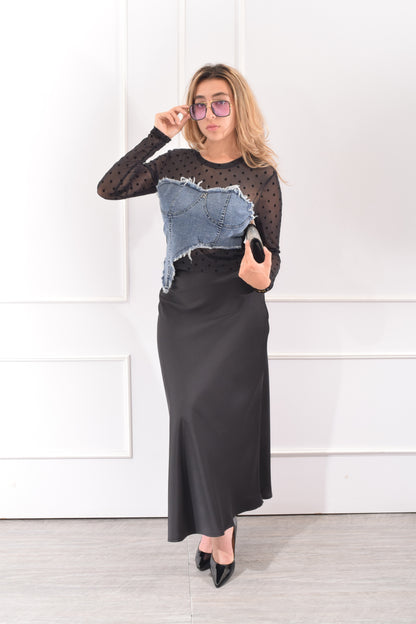 BLUSA MESH CON MEZCLILLA