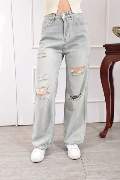 Pantalón Mezclilla Destrucción Brillos