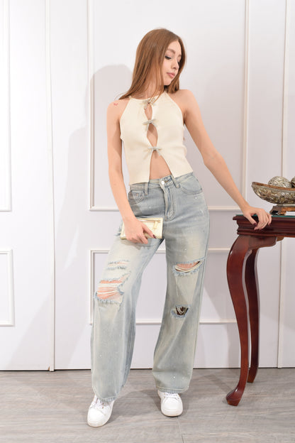 Pantalón Mezclilla Destrucción Brillos
