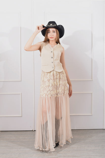 Conjunto chaleco y Falda Encaje