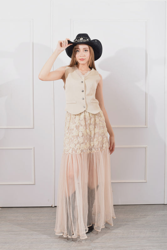 Conjunto chaleco y Falda Encaje