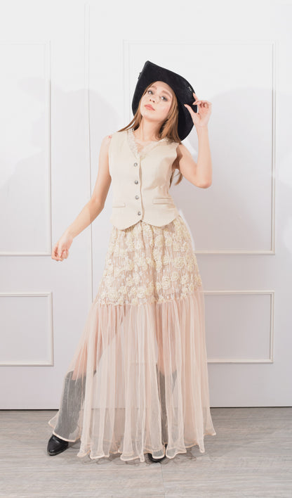 Conjunto chaleco y Falda Encaje