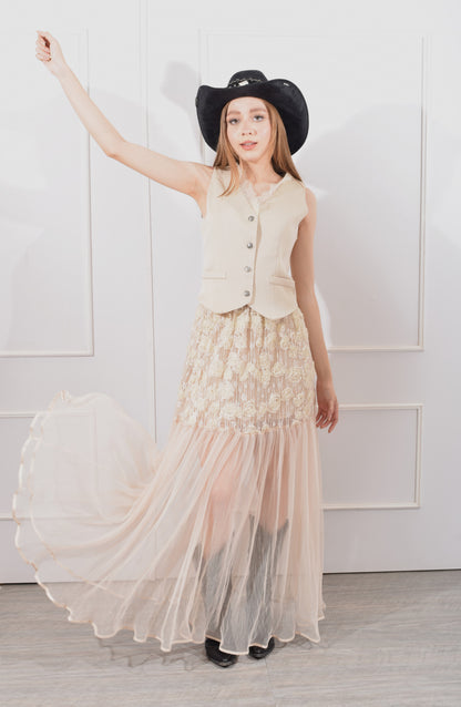 Conjunto chaleco y Falda Encaje