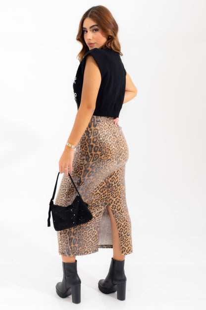 Falda Animal Print Lentejuela