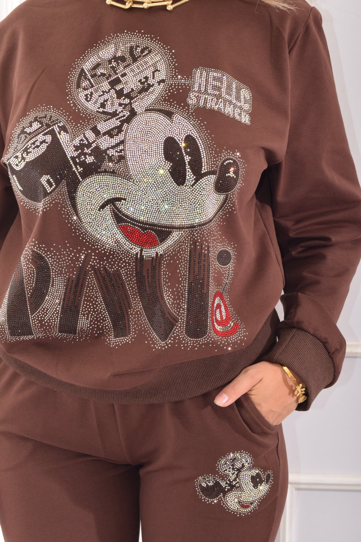 PANTS RATONES BRILLOS café