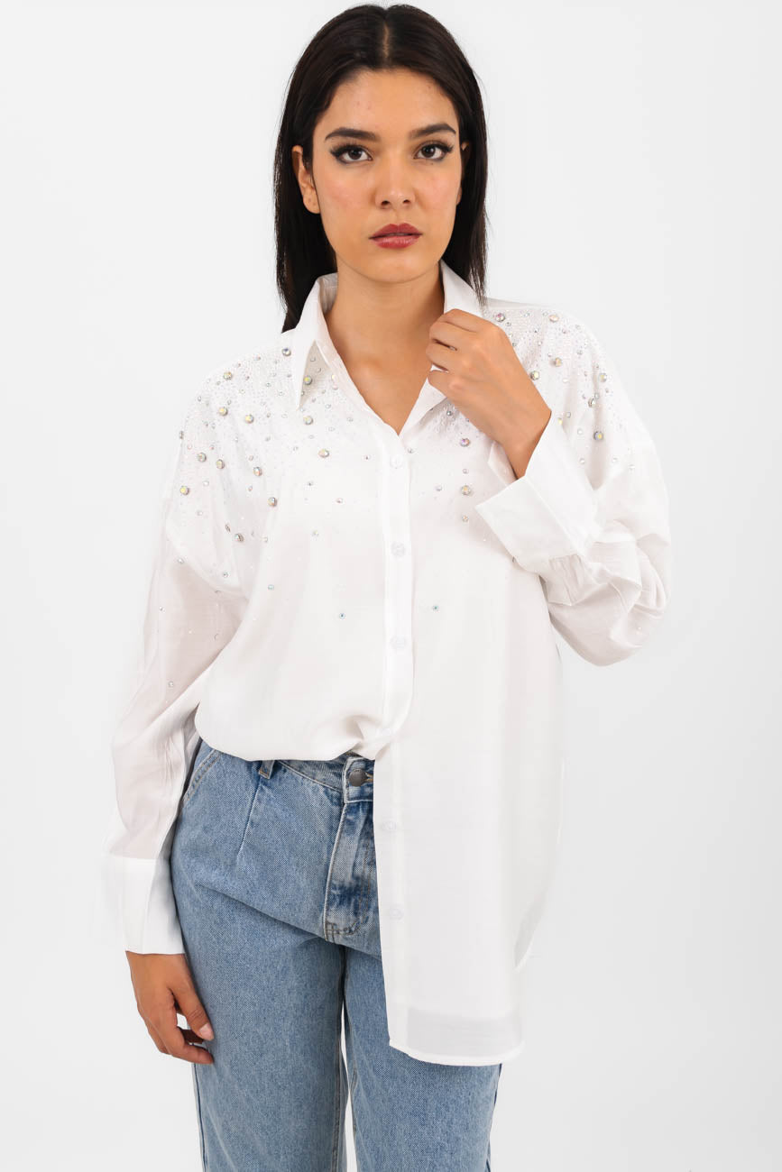 Blusa satinada brillos