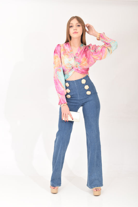 Pantalón Campana Botones Dorados