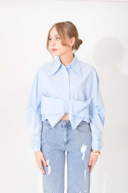 Blusa Corta Perlas Manga