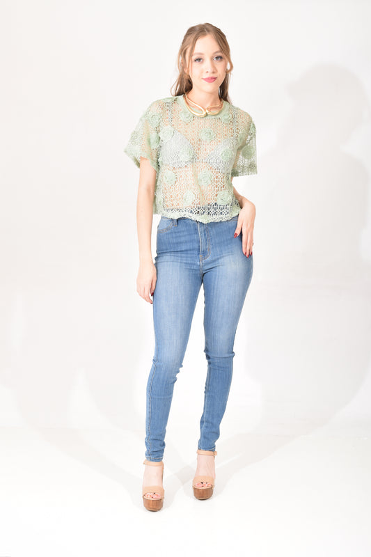 Blusa Red Flores Tela