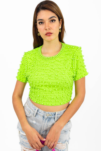 Blusa corta perlas