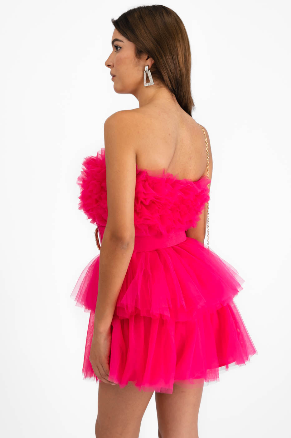 Vestido strapless tul olanes